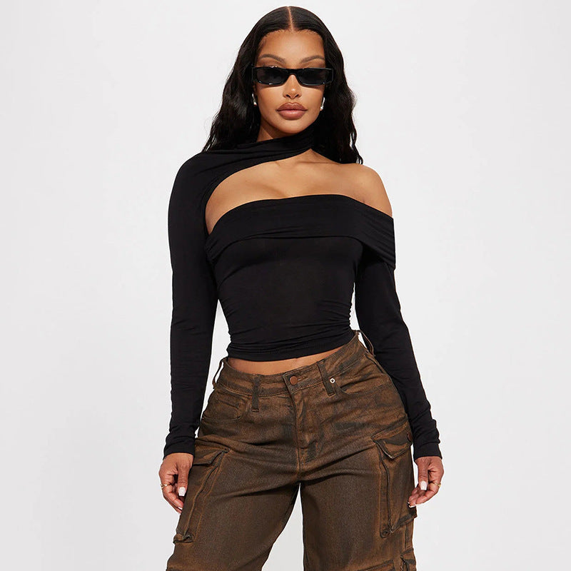 Damen modisches Oberteil mit asymmetrischem Schnitt und elegantem Rüschenbesatz R&B