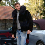 Herren Luxus Kunstpelzjacke mit breitem Kragen R&B