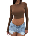 Damen langärmliges Crop-Top aus elastischem Material mit figurbetonter Passform R&B