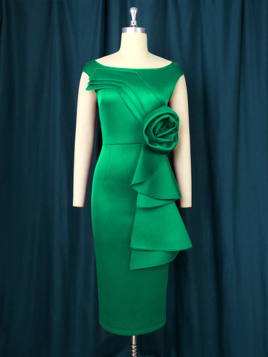 Damen figurbetontes Kleid mit schicker Rüschenapplikation R&B
