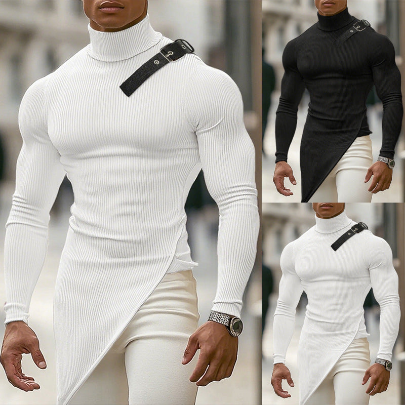 Damen nan asymmetrisches Longsleeve aus Feinstrick mit Stehkragen, diagonalem Saum und verstellbarem Schulterriemen R&B