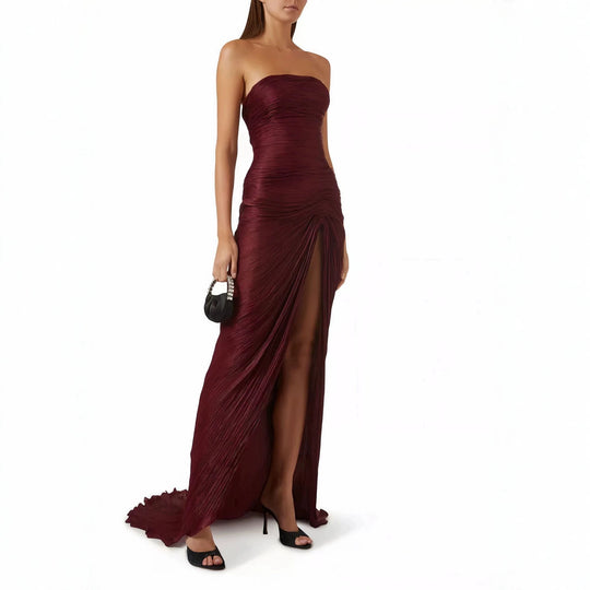 Damen Elegantes Maxi-Kleid mit asymmetrischem Schnitt und Plissierungen R&B