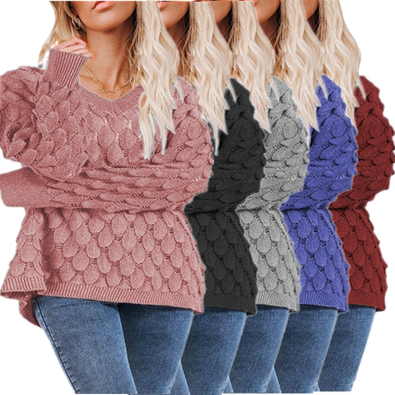 Damen Strickpullover mit strukturiertem Wabendesign