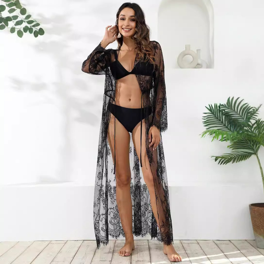 Damen transparentes Häkel-Kleid mit floralem Design R&B