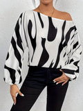 Damen Oversized Bluse mit asymmetrischem Schnitt und gestreiftem Design R&B