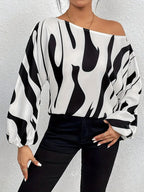 Damen Oversized Bluse mit asymmetrischem Schnitt und gestreiftem Design R&B