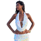 Damen funkelndes Strandoberteil mit einzigartigen Cut-Outs R&B