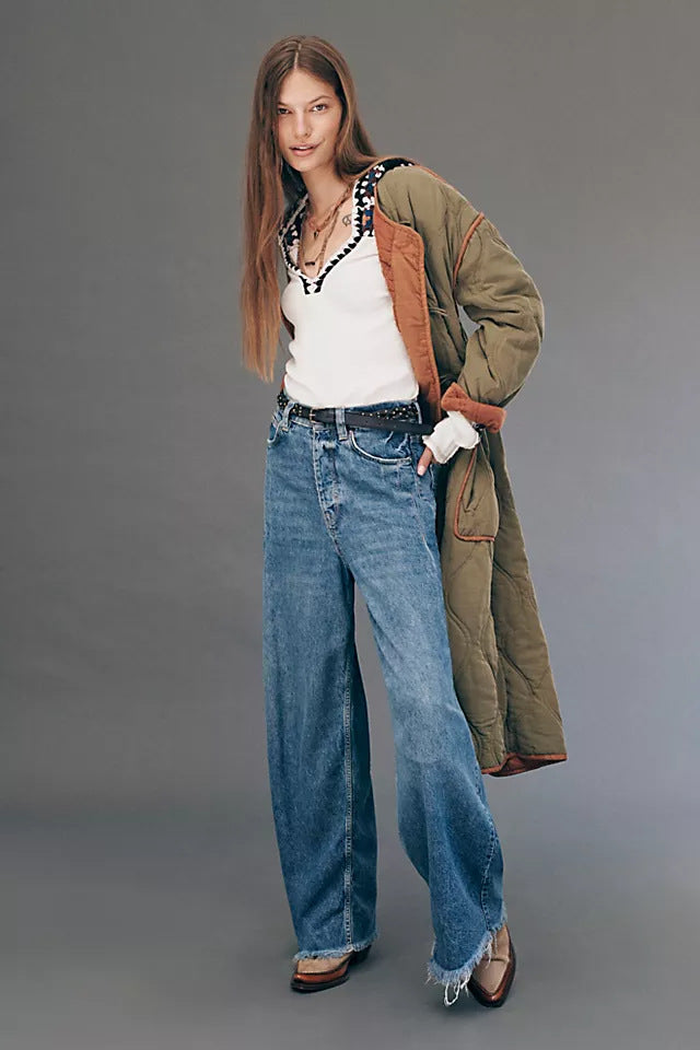 Damenweite High-Waist-Jeans R&B