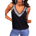 Damen Elegantes V-Ausschnitt Top mit dekorativem Spitzenbesatz