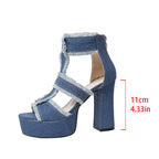 Damen High Heel Sandalen mit fransigen Details und Plateau
