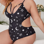Damen Einteiler Badeanzug mit modischem Cut-Out-Design und Sternenmuster R&B