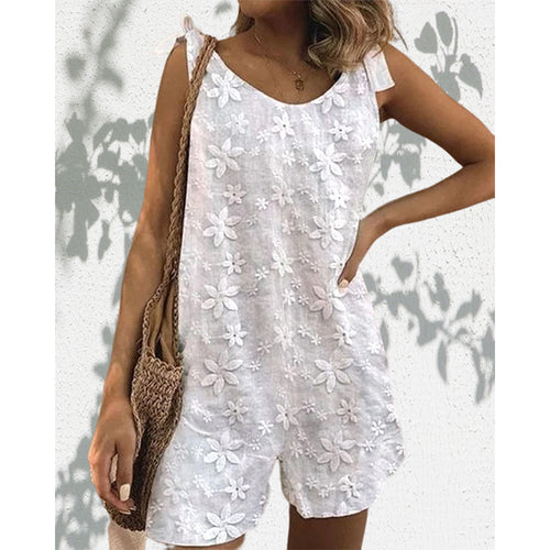 Damen nan leichter Kurzoverall mit floraler dreidimensionaler Stickerei, verstellbaren Bindeträgern und lockerer A-Linien-Silhouette R&B
