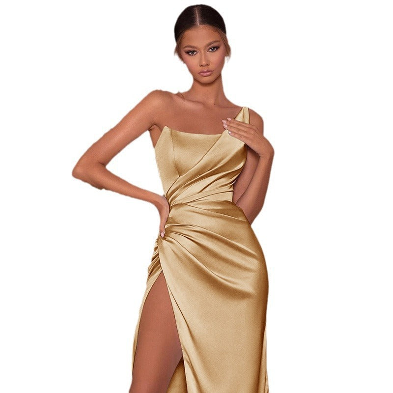 Damen Elegantes Wickelkleid mit asymmetrischem Schlitz und fließendem Satin R&B