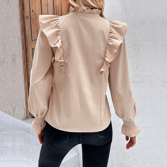 Damen Elegante Bluse mit Rüschendetails und bindbarem Hals R&B