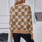 Damen lässiger Pullover mit floralem Muster und Rundhalsausschnitt