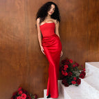 Damen Elegantes bodenlanges Kleid mit schimmerndem Taillenschnitt und gerafftem Rock