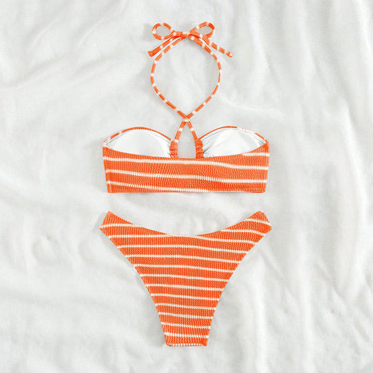 Damen zweiteiliger Bikini mit geflochtenem Oberteil und hohem Beinausschnitt R&B