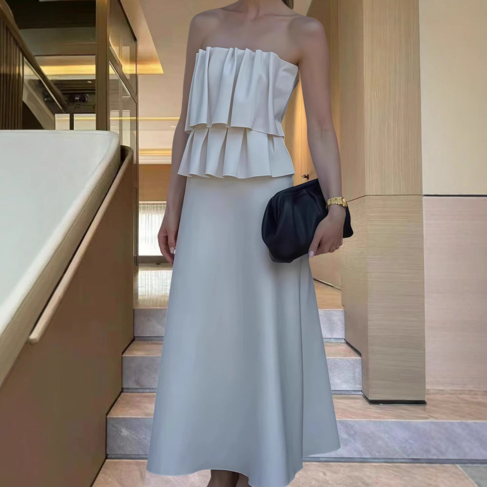Damen Elegantes Maxi-Kleid mit gerafftem Oberteil und fließendem Saum R&B