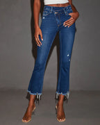 Damen Bootcut Jeans mit fransigem Saum und trendiger Waschung R&B