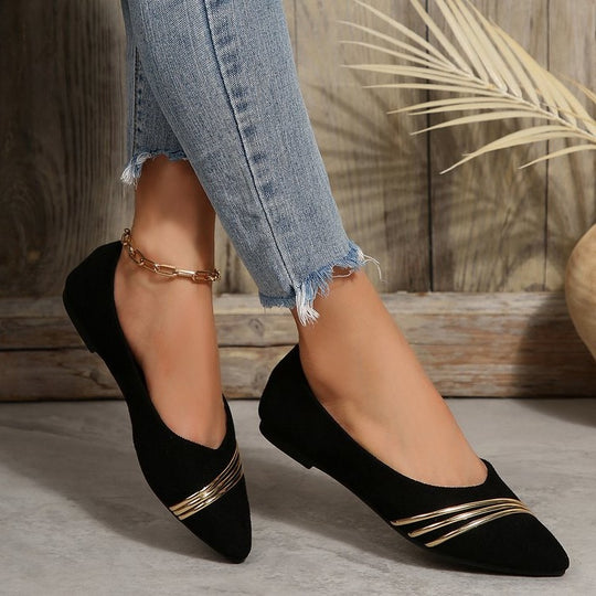 Damen elegante Ballerinas mit schimmernden goldenen Akzenten R&B