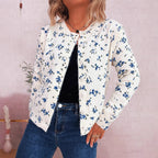 Damen gemütliche Strickjacke mit floralen Mustern und Knopfverschluss R&B