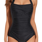 Damen Hochgeschnittener Badeanzug mit modischen Raffungselementen R&B