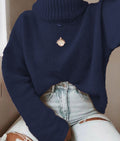 Damen Strickpullover mit hohem Kragen und lässigem Schnitt R&B