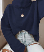 Damen Strickpullover mit hohem Kragen und lässigem Schnitt R&B