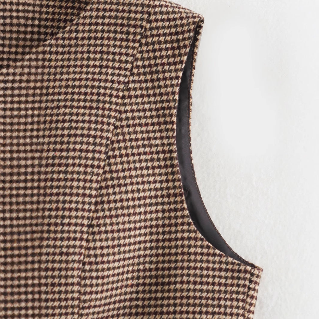 Damen Weste mit elegantem Karomuster und Knopfdetails R&B