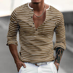 Herren Lässiges Langarmshirt mit dezentem Streifenmuster und Knopfleiste R&B