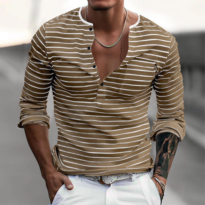 Herren Lässiges Langarmshirt mit dezentem Streifenmuster und Knopfleiste R&B