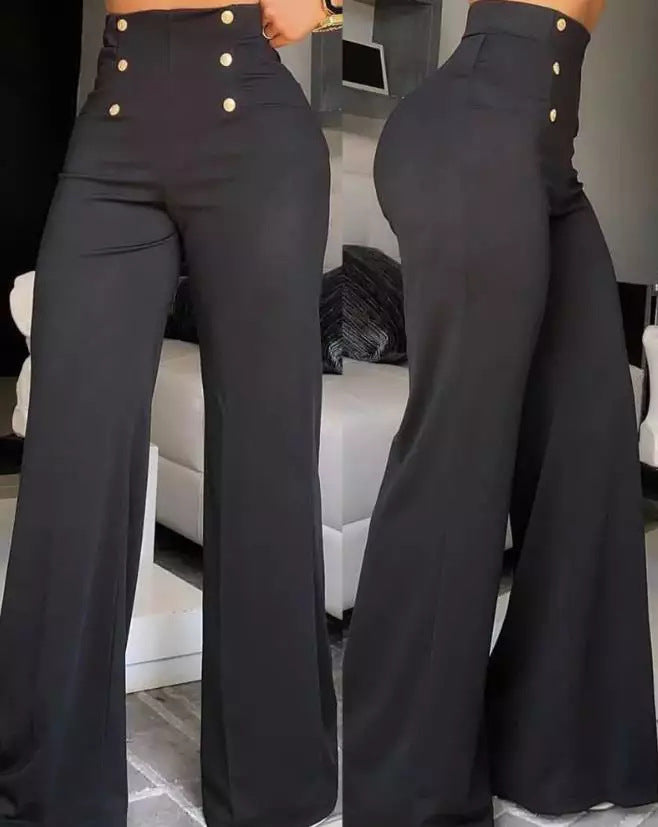 Damen elegante High-Waist Palazzohose mit Knopfdetails R&B