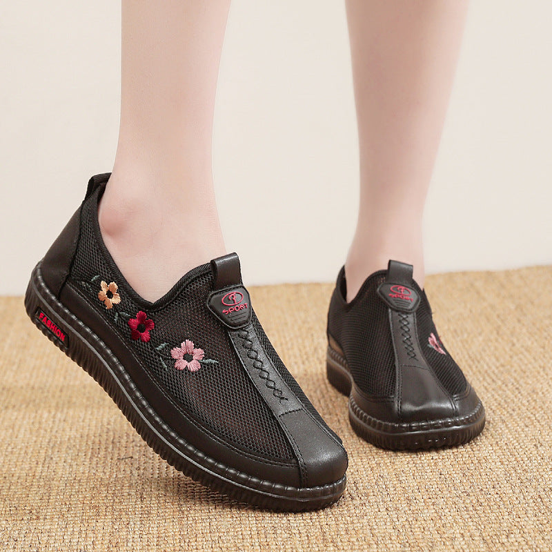 Damen Bequeme Slip-On Schuhe mit atmungsaktiver Netzstruktur und floralem Design