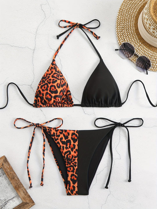 Damen Dreieck-Bikini mit raffiniertem Tiermuster R&B