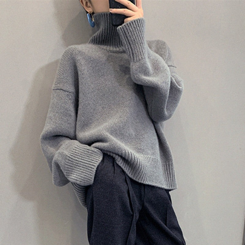 Damen gemütlicher Rollkragenpullover aus feinem Strick R&B