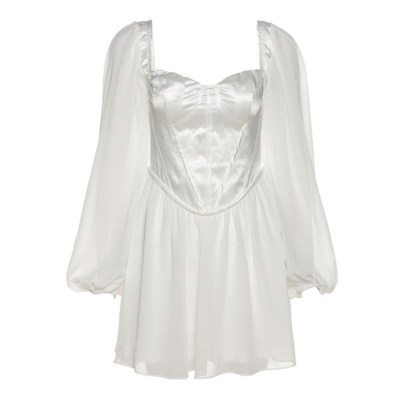 Damen Verspieltes Minikleid mit elegantem Bustier-Oberteil und voluminösen Ärmeln R&B