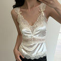 Damen luxuriöses Satin-Top mit romantischen Spitzendetails R&B