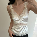 Damen luxuriöses Satin-Top mit romantischen Spitzendetails R&B