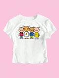 Damen Crop-T-Shirt mit kreativem Kinderzeichnungsmuster R&B