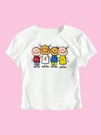 Damen Crop-T-Shirt mit kreativem Kinderzeichnungsmuster R&B