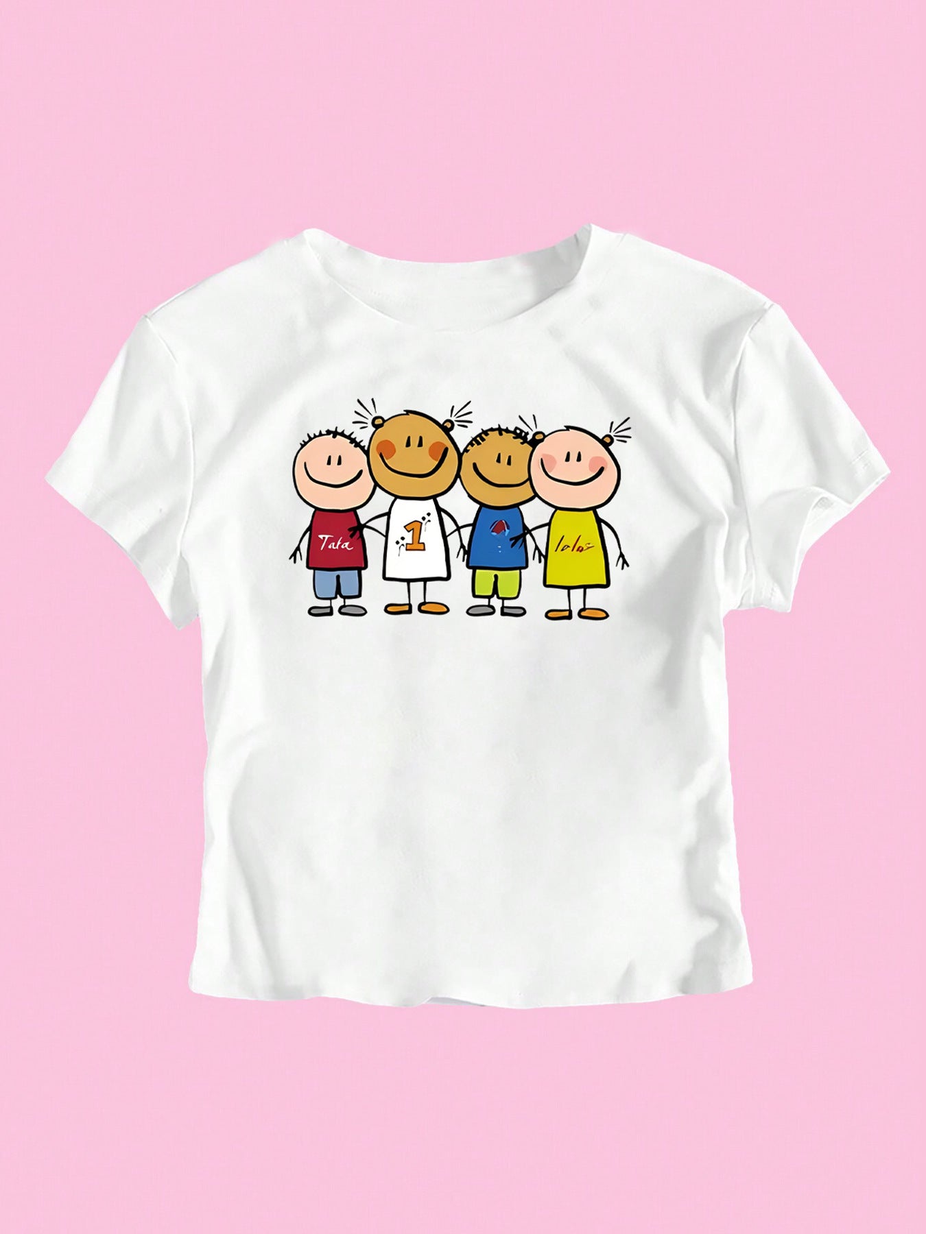 Damen Crop-T-Shirt mit kreativem Kinderzeichnungsmuster R&B