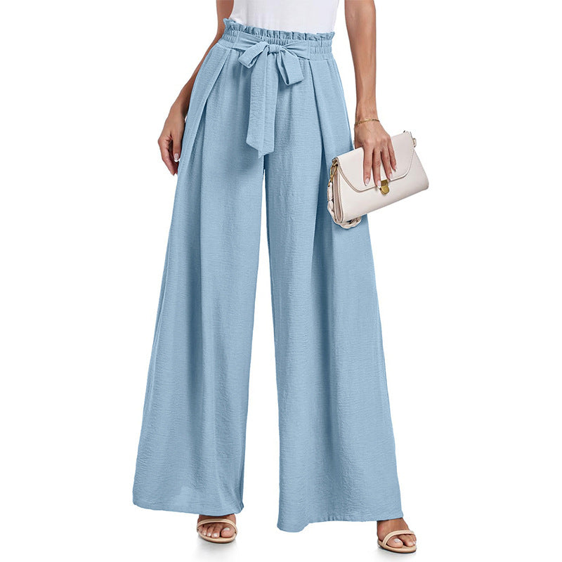 Damen weite Hochbundhose mit Taillengürtel und fließendem Stoff R&B