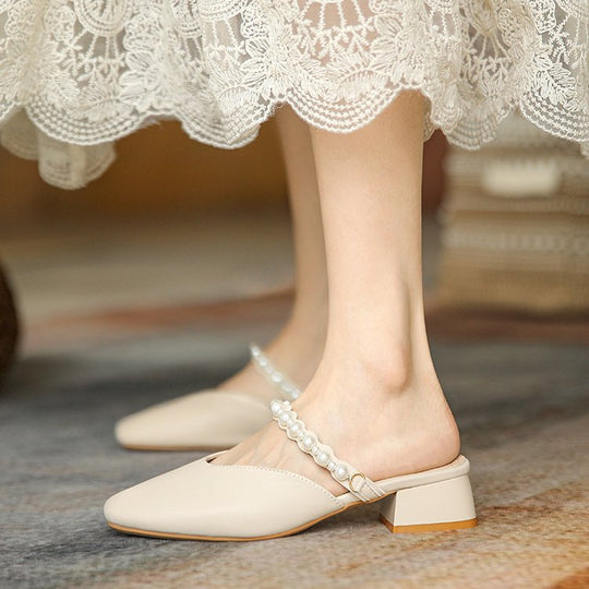 Damen elegante Mules mit dekorativen Perlenakzenten R&B