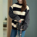 Damen lässiger Strickpullover mit auffälligem Blockstreifenmuster und weiten Ärmeln R&B