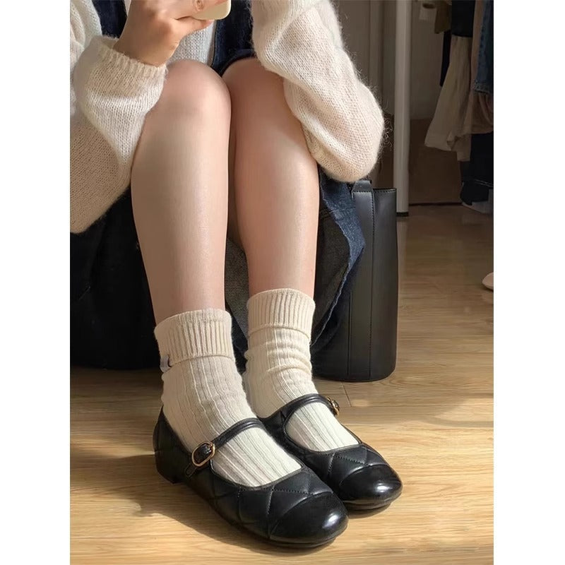 Damen Ballerinas mit elegantem Riemen und modischem Karomuster R&B