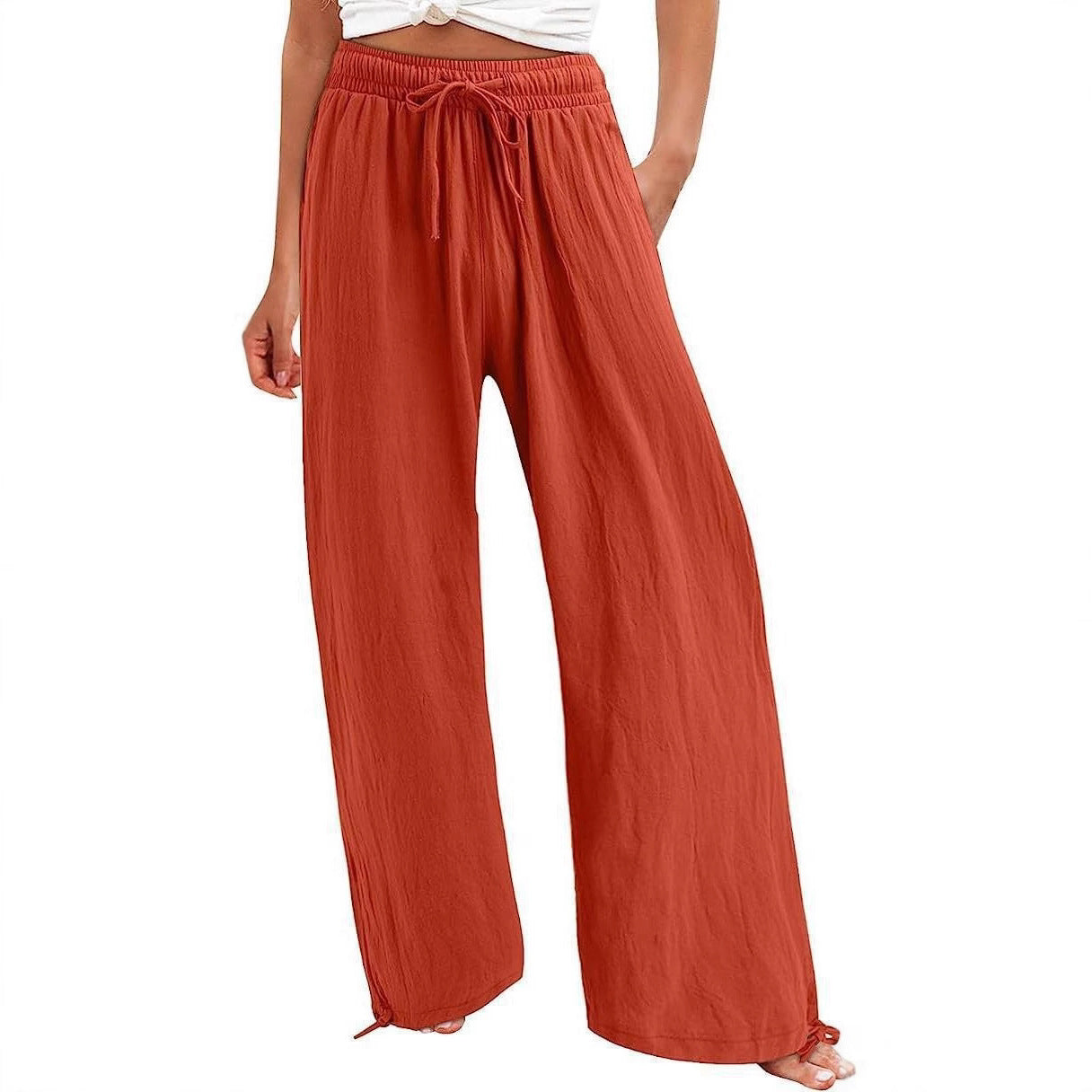Damen weite Sommerhose mit elastischem Bund und Bindegürtel R&B