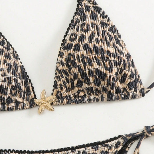 Damen Triangel-Bikini mit modischem Leopardenmuster und seitlichen Bindebändern R&B