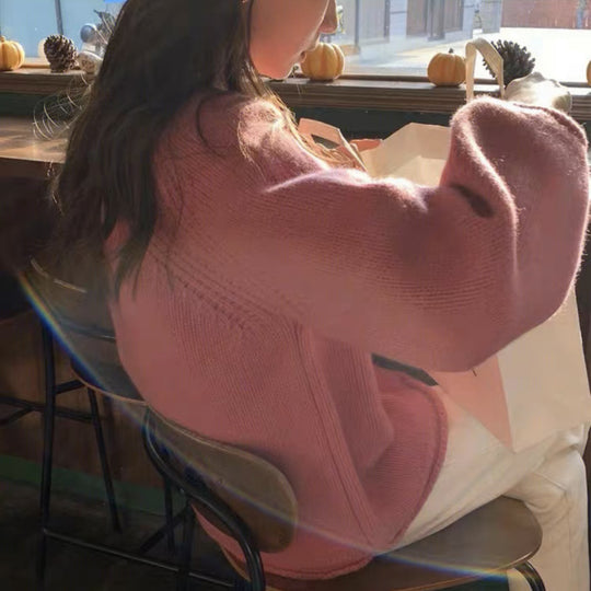 Damen gemütlicher Strickpullover mit lässigem Schnitt und luftigen Ärmeln R&B