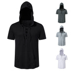 Herren Kurzarm-Hoodie mit lässigem Lacing-Design und praktischer Kängurutasche