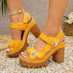 Damen Plateau-Sandalen mit modischem Riemendesign und robustem Blockabsatz R&B